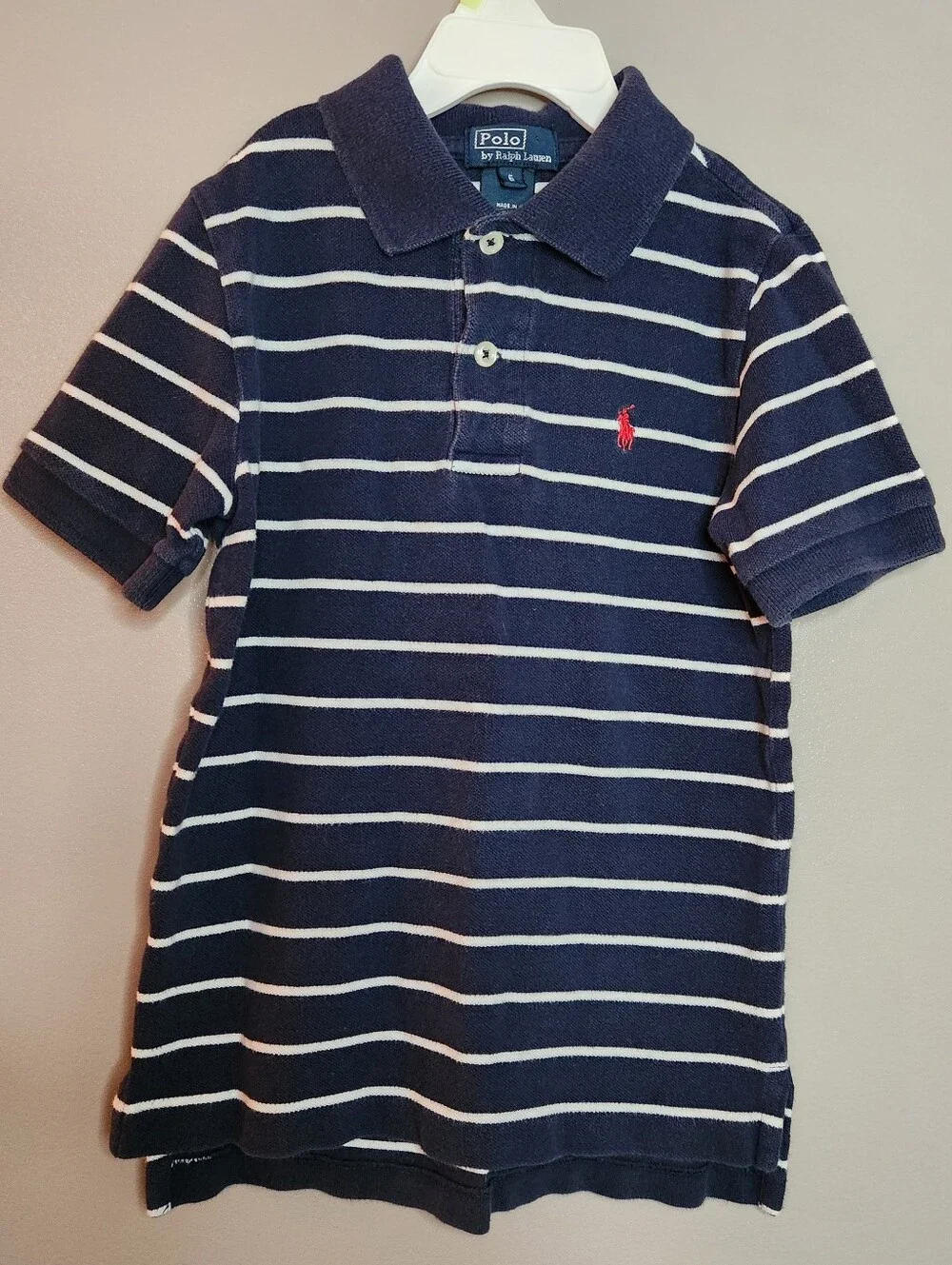 Boys Polo Ralph Lauren Navy & White Striped  Polo Size 6